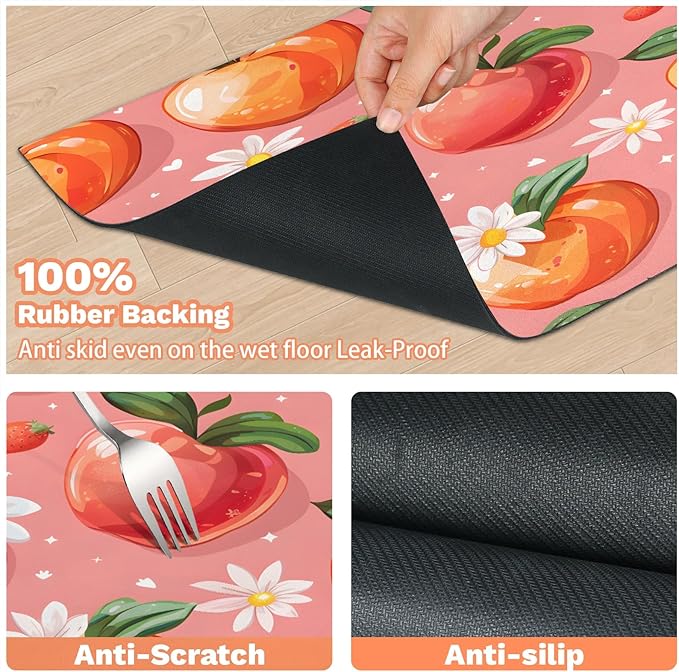Peaches Dog Food Mat for Floors Absorbent Dog Bowl Mat for Food and Water Dispenser Quick Dry Cat Food Placemat Pet Supplies 17" x 30", Daisy Flowers