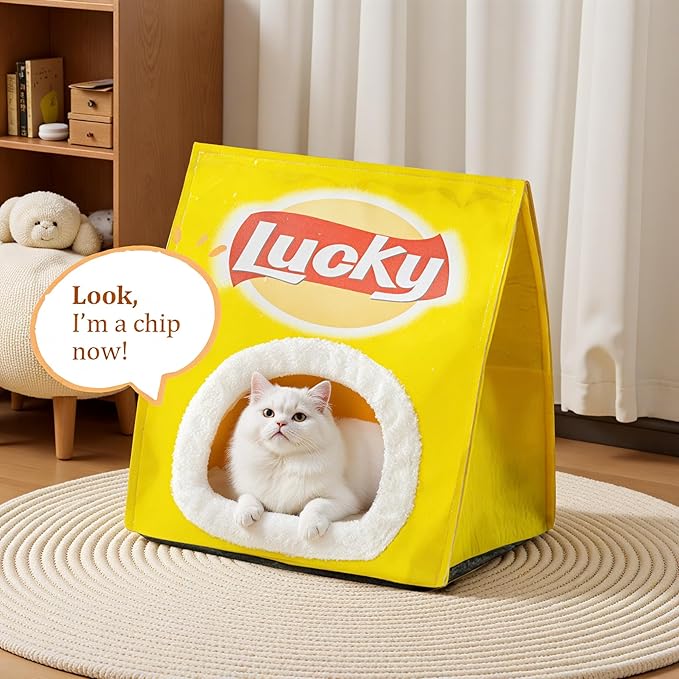 Cute Cat Beds for Indoor Cats, Soft Small Dog Beds, Washable Pet Beds for Puppy and Kitty, Funny Chip Cat Beds, 14 X 17inch