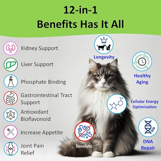 𝗘𝘃𝗲𝗻𝘁𝘂𝗮𝗹𝗹𝘆 𝗬𝗼𝘂𝗻𝗴 12-in-1 CKD Kidney Support Restore 4 Cats & Dogs: Super Phosphate Binder w/NMN, Fisetin, Antioxidants, Pre & Probiotic 4 Healthy Kidney & Liver Functions (60 Caps)