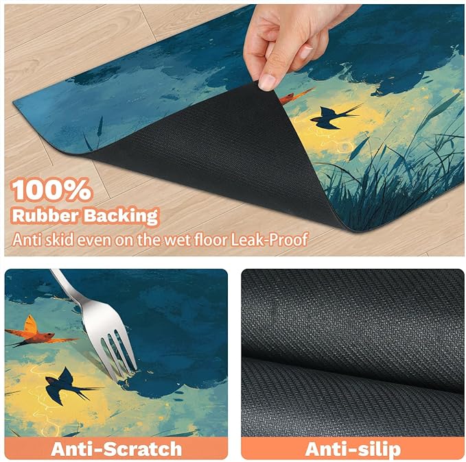 Grass Dog Food Mat for Floors Absorbent, Quick Dry Water Dispenser Mat for Food, Water, Pet Supplies 16" x 24", Sky