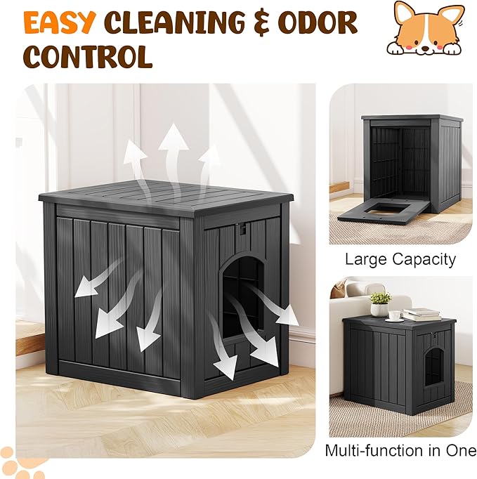 Fancyango Outdoor & Indoor Dog House for Weatherproof and Stylish Furniture, Dog House Outdoor, Multi - Use for Small and Medium Dogs (Classic Black, 22.8" L × 17.7" W × 21.7" H)
