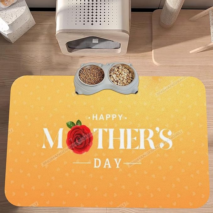 Dog Food Mat for Floors Absorbent Quick Drying Happy Mother's Day Floral Gift for Mom It Pet Cat Food Mat Easy-to-Clean Pet Feeding Mats Dog Bowl Mats 24x16In