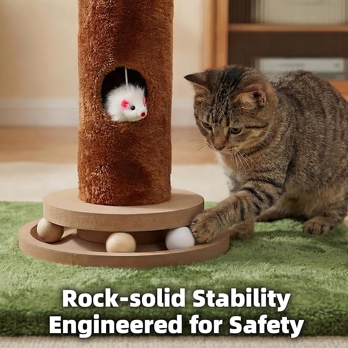 Cat Scratching Post 35'' Tall Cat Scratcher, Scratching Posts for Indoor Cats with Cat Toy Mouse, Interactive Wooden Track Ball for Kittens Adults Cats
