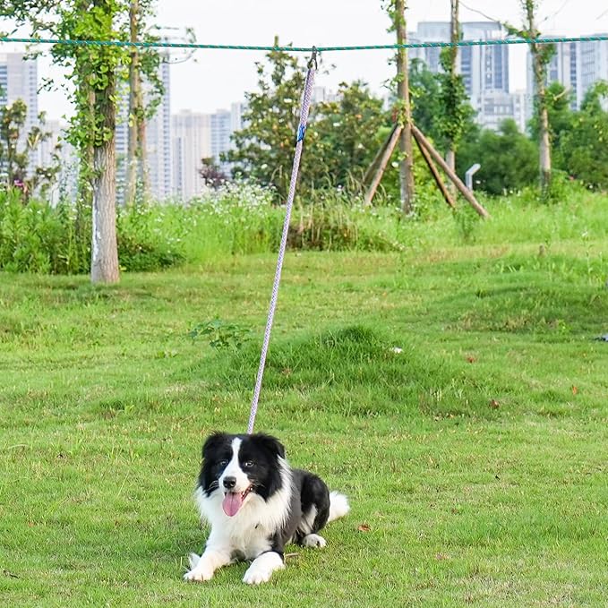 XiaZ Dog Tie Out Cable for Camping, 100ft Portable Overhead Trolley System for Dogs up to 200lbs，Dog Lead for Yard, Camping, Parks, Outdoor Events,5 min Set-up