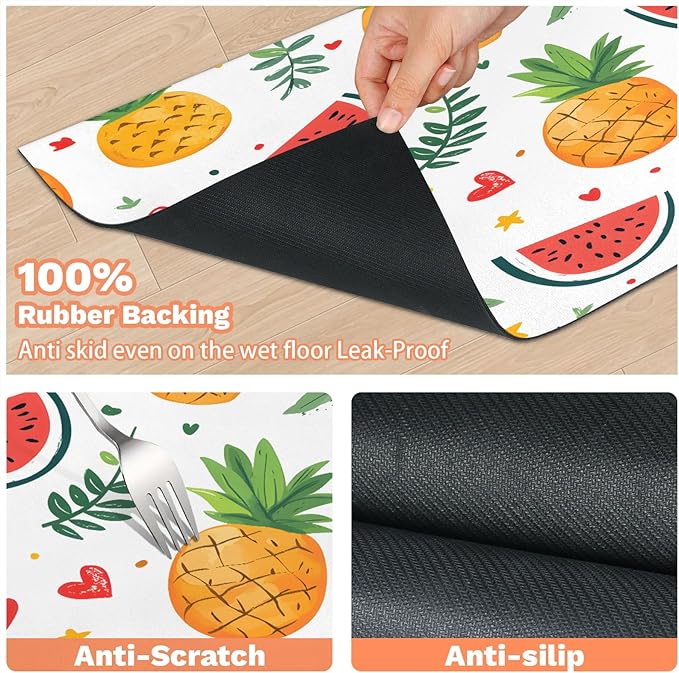 Watermelon Fruit Dog Food Mat for Floors Absorbent Dog Bowl Mat for Food and Water Dispenser Quick Dry Cat Food Placemat Pet Supplies 16" x 24", Pineapple