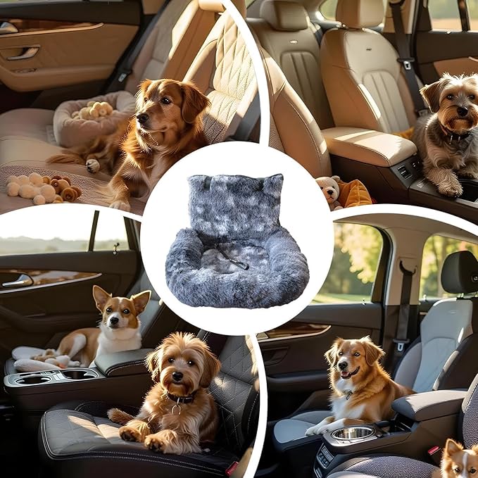 Dog Seat for Car | Medium Dog Plush Car Seat - Washable Cushion Comfortable Travel Bed for Vehicle Truck Camping Adventures Vet Visit Daily Commuting Traveling