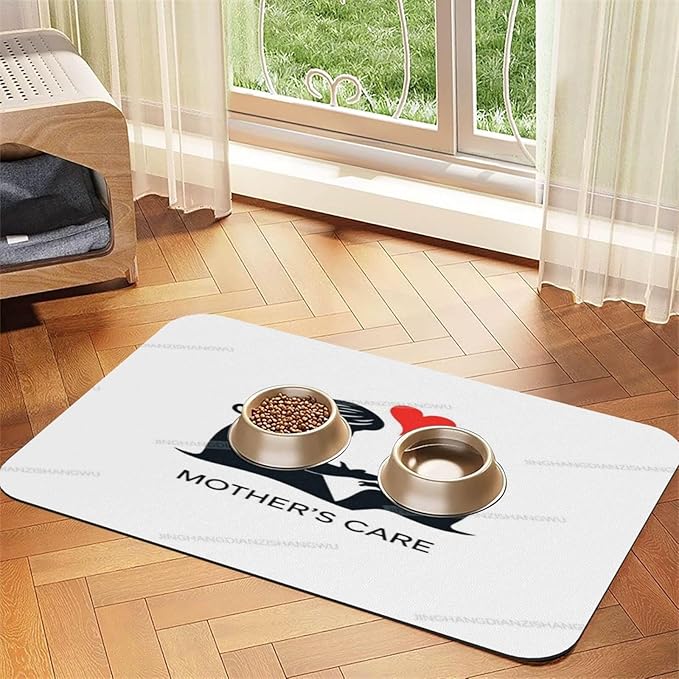 Dog Food Mat Happy Mother's Day Floral Gift for Mom in Absorbent Water Bowl Mats Cat Pet Feeding Placemats 24x16In