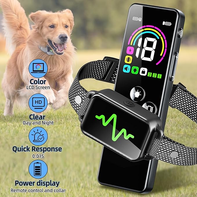 Dog Training Collar, Dog Shock Collar with Remote Control, 4 Training Modes Vibration, Beep, Shock, IP67 Waterproof Keypad Lock Rechargeable E-Collar for All Breed