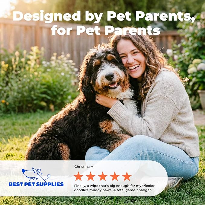 Best Pet Supplies 8" x 9" Large Unscented Dog Wipes - Cleaning and Deodorizing for Paws and Coat - Gentle Formula with Aloe Vera Vitamin E for Puppies and Cats - 400 Count