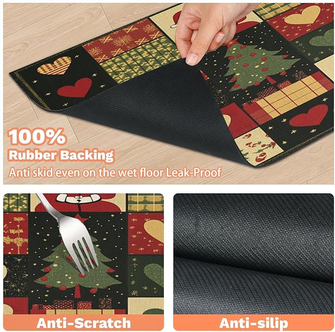 Santa Claus Dog Food Mat for Floors Absorbent, Quick Dry Water Dispenser Mat for Food, Water, Pet Supplies 17" x 30", Christmas Tree