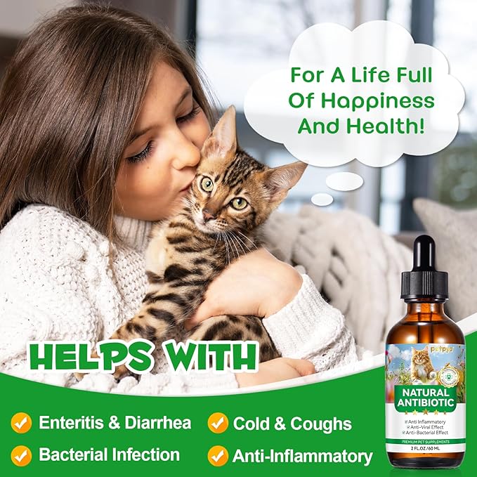 Antibiotics for Cats, Natural Antibiotic Drops Supports Immune & Allergy & Itch Relief, Vitamins Herbal Supplement, Pet Supplies Cats UTI Antibiotics, Chicken Flavor - 2 fl oz / 60ml