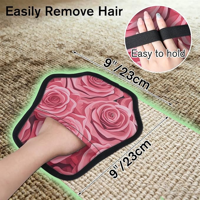 Reusable Pet Hair Removal Glove Flower Roses Magic Brush for Cat & Dog Hair Remover for Car, Sofa, Bedding, Clothes - 9x9 Mitt Washable
