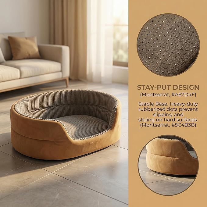 Small Dog Bed Cat Bed 16x20 Inch, Calming Pet Bed for Puppies, Teacup Dogs & Kittens, Half-Enclosed Open-Top Velvet Anti-Anxiety Bed, Machine Washable Cozy Snuggle Bed (Camel)