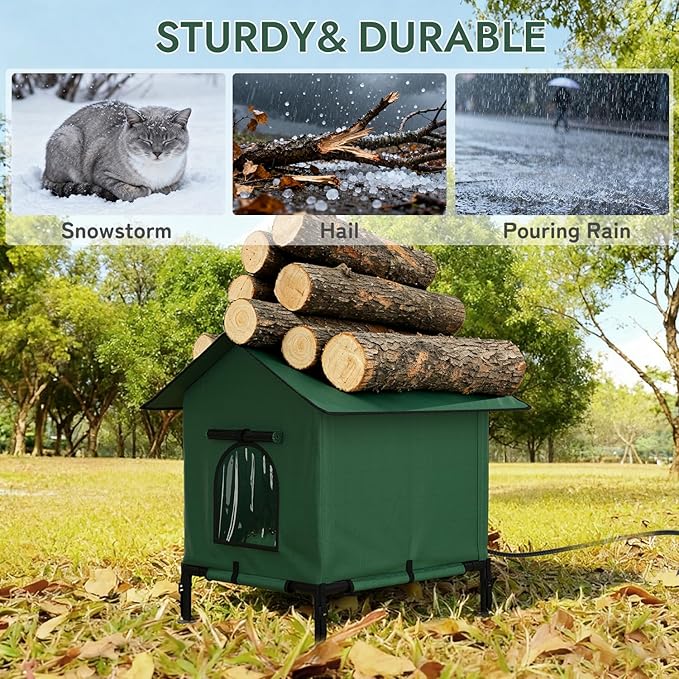 Large Heated Outdoor Cat House, 3-in-1 Weatherproof Insulated Winter Cat Houses 100% Weatherproof, Safe Escape Door Cat Shelter with Heater for Feral Barn Cat Kitty-25.5" L*16.5" W*18.9" H