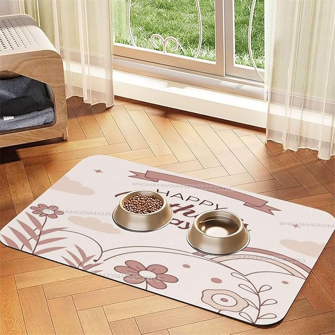 Pet Feeding Mat Absorbent Dog Mat for Food Water Bowl No Stains Quick Dry Water Dispenser Mats Happy Mother's Day Floral Gift Mom Classic Fz Dog Pet Supplies Bowl for Messy Drinkers 24x16In