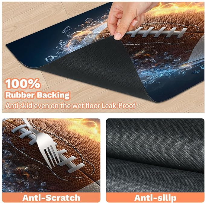 Sports Rugby Dog Food Mat for Floors Absorbent, Quick Dry Water Dispenser Mat for Food, Water, Pet Supplies 24" x 32", Lightning Football