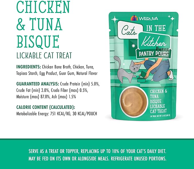 Weruva Cats in The Kitchen Pantry Pours, Chicken and Tuna Bisque, 1.4oz Pouch, Pack of 12