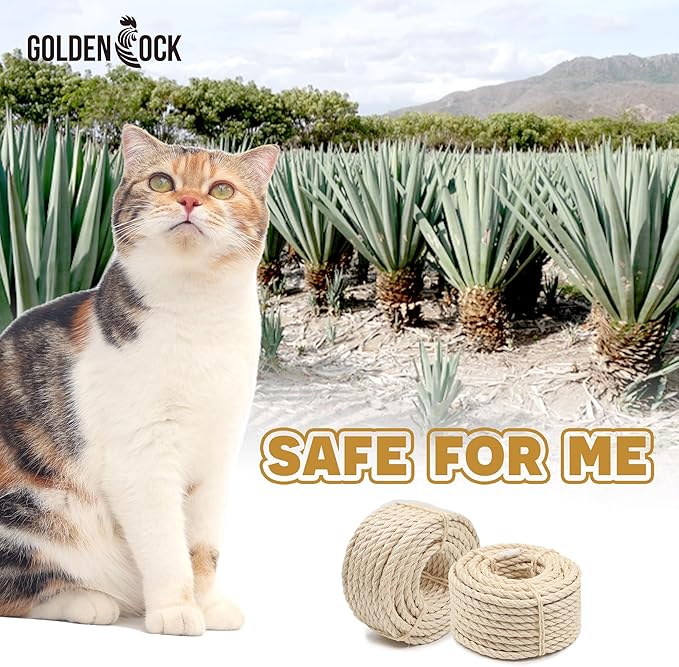 Natural Sisal Rope Perfect for Cat Scratching Posts, Pet Toys, Furniture Protection, and Home Décor (5/16 inch x 50FT)