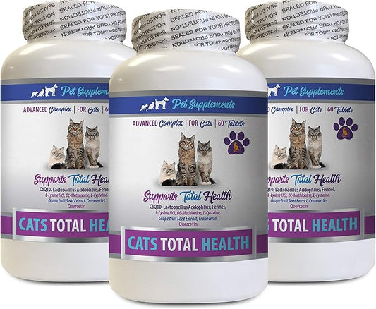 cat Joint Pain Relief - Cats Total Health Complex - Joint Coat Eye Immune Support Formula - cat Immune System - 3 Bottles (180 Tablets)
