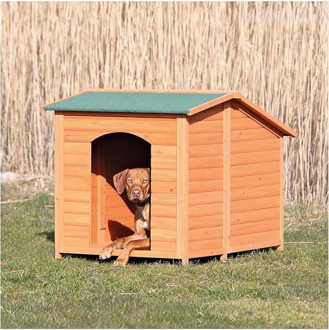 Trixie Natura XXL Classic Dog House - Wooden Outdoor Shelter with Weatherproof Sealer & Adjustable Legs for Larger Dogs - Brown