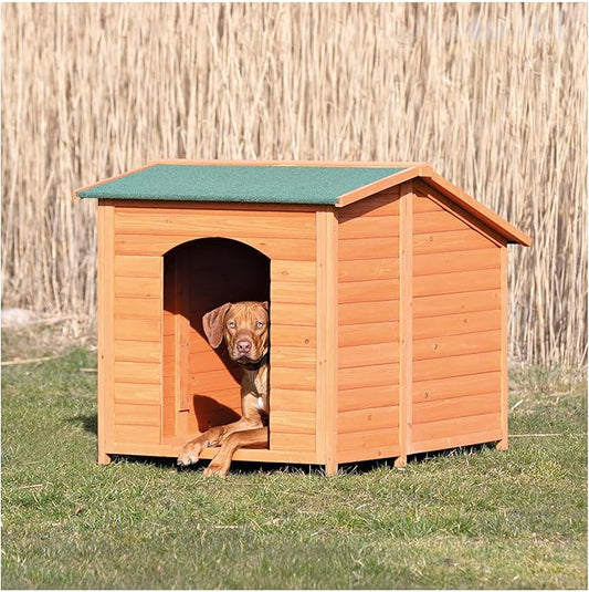 Trixie Natura XXL Classic Dog House - Wooden Outdoor Shelter with Weatherproof Sealer & Adjustable Legs for Larger Dogs - Brown