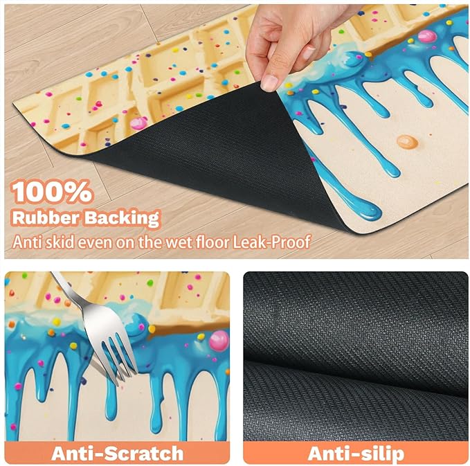 Blue Ice Cream Dog Food Mat for Floors Absorbent Dog Bowl Mat for Food and Water Dispenser Quick Dry Cat Food Placemat Pet Supplies 17" x 30", Sweet Donut