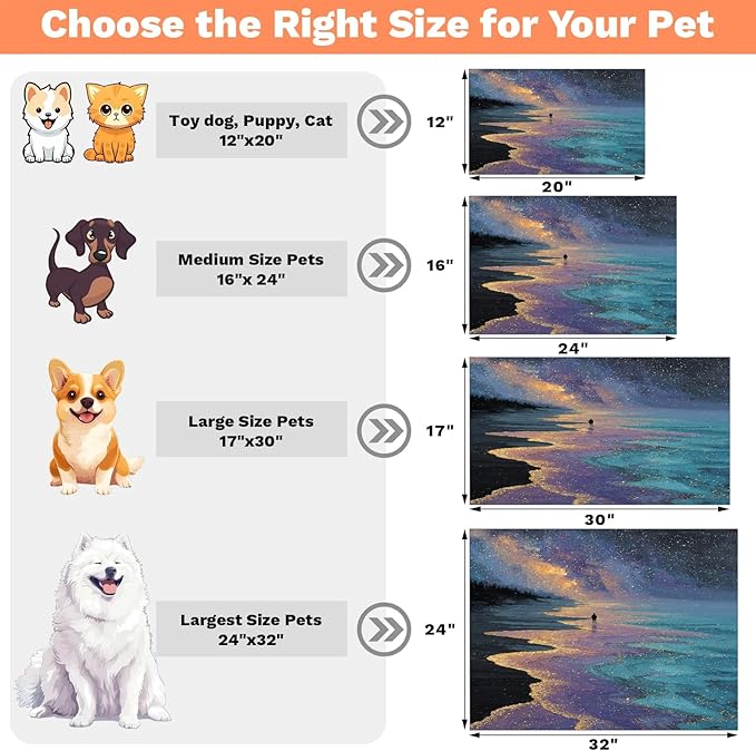 Beach Dog Food Mat for Floors Absorbent, Quick Dry Water Dispenser Mat for Food, Water, Pet Supplies 12" x 20", Galaxy Star