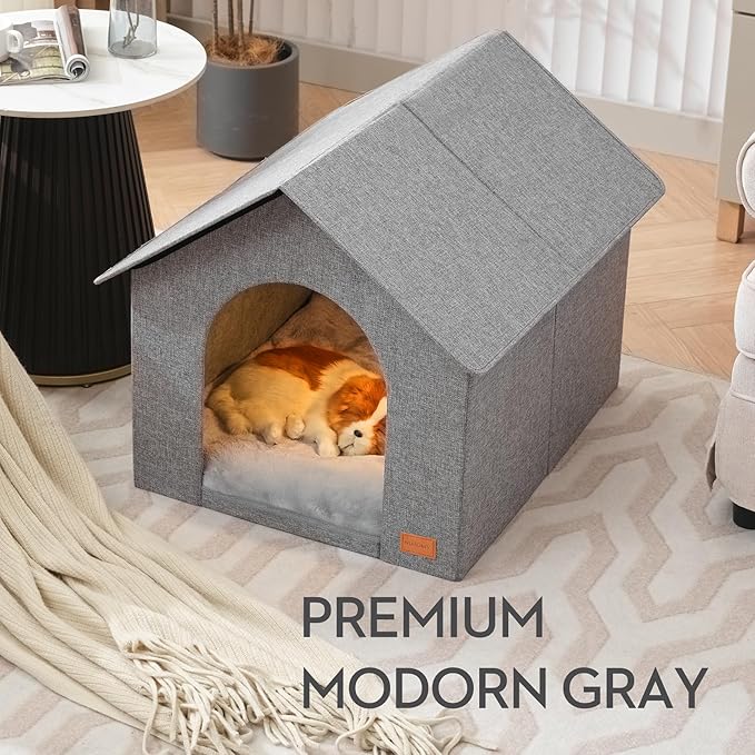 Indoor Dog House with Washable Plush Cushion,Large Size for Medium Dogs & Large Cats