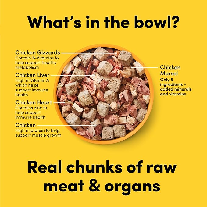 Raw100 Freeze-Dried Chicken Organs Dog Food, Meal or Mixer, High Protein, Complete and Balanced, No Corn or Wheat,13oz