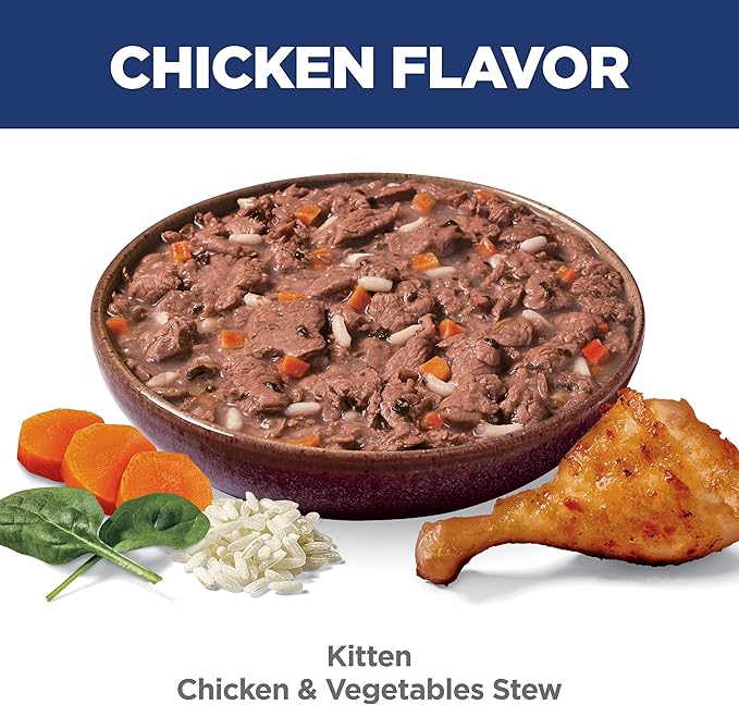 Hill's Science Diet Kitten, Kitten Premium Nutrition, Wet Cat Food, Chicken & Vegetables Stew, 2.8 oz Pouch, Case of 24