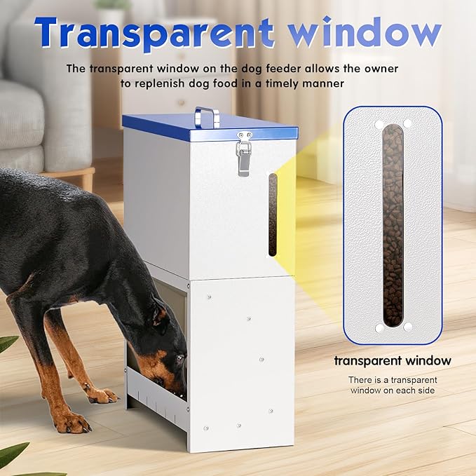 Galvanized Metal Pet Food Station for Indoor & Outdoor Use, Large Capacity Automatic Gravity Feed Dispenser Suitable for Small, Medium, and Large Dog Breeds (Blue)