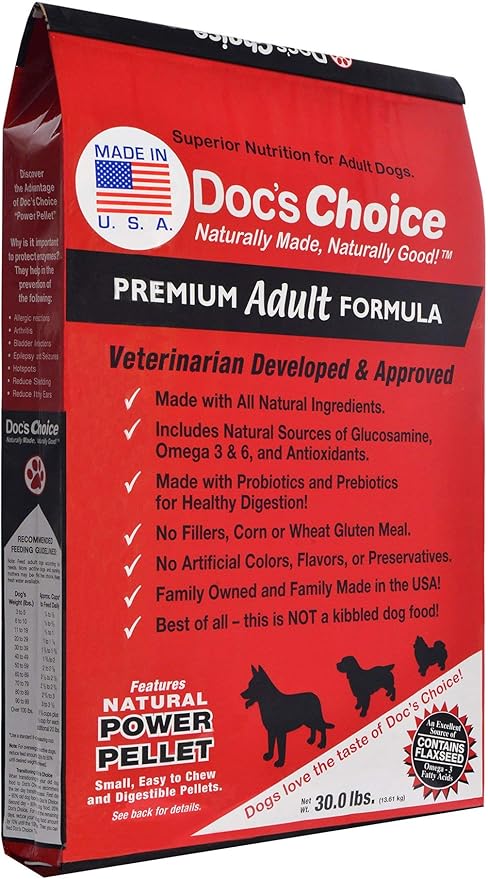 Doc's Choice Premium Adult Chicken Dry Dog Food - Great for Adults and Seniors, Veterinarian Developed, No Fillers/Artificial Ingredients, Made in The USA