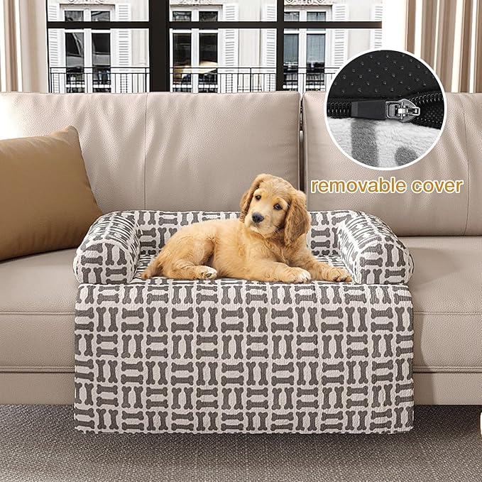 Orthopedic Dog Bed for Large Dogs, Washable Sofa Protector Pet Bed with 3-Sided Bolster, Shredded Memory Foam & Plush Support, Non-Slip Bottom for Medium & Small Dogs