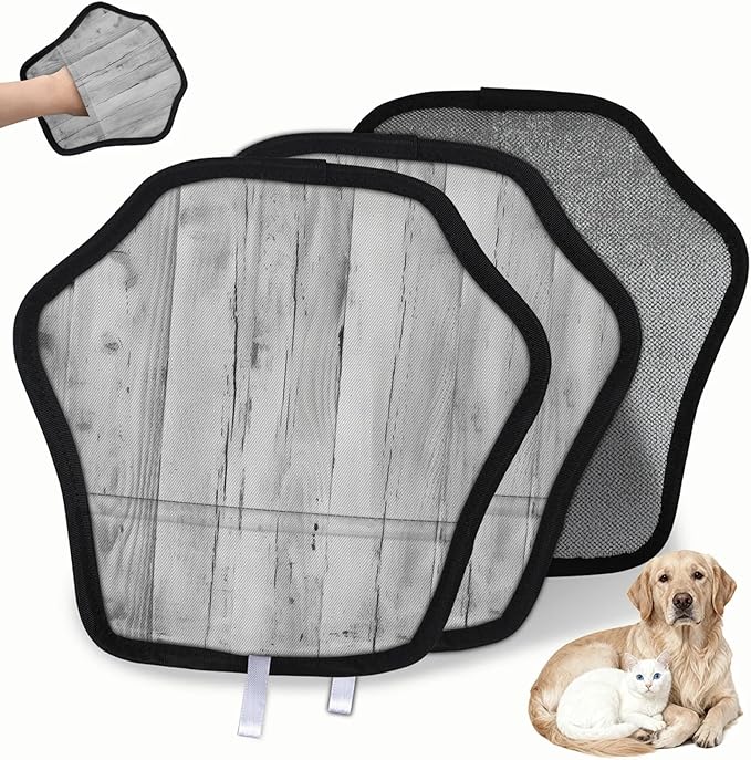 Reusable Pet Hair Removal Glove Wood Grain Magic Brush for Cat & Dog Hair Remover for Car, Sofa, Bedding, Clothes - 9x9 Mitt Washable