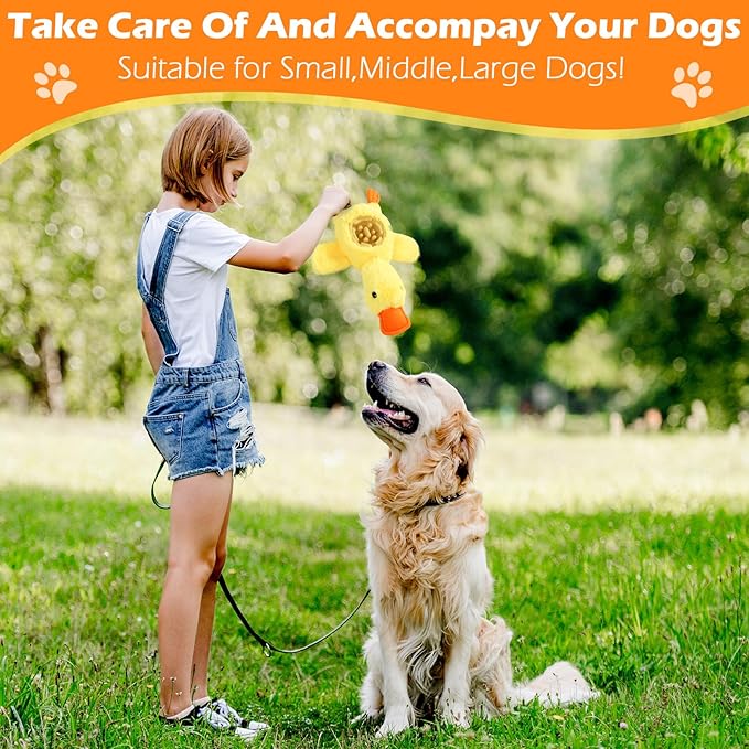 Yellow Duck Plush Dog Toys with Squeaks, Food Hiding Function & Interactive Play - Durable & Fun for Large, Medium & Small Dogs