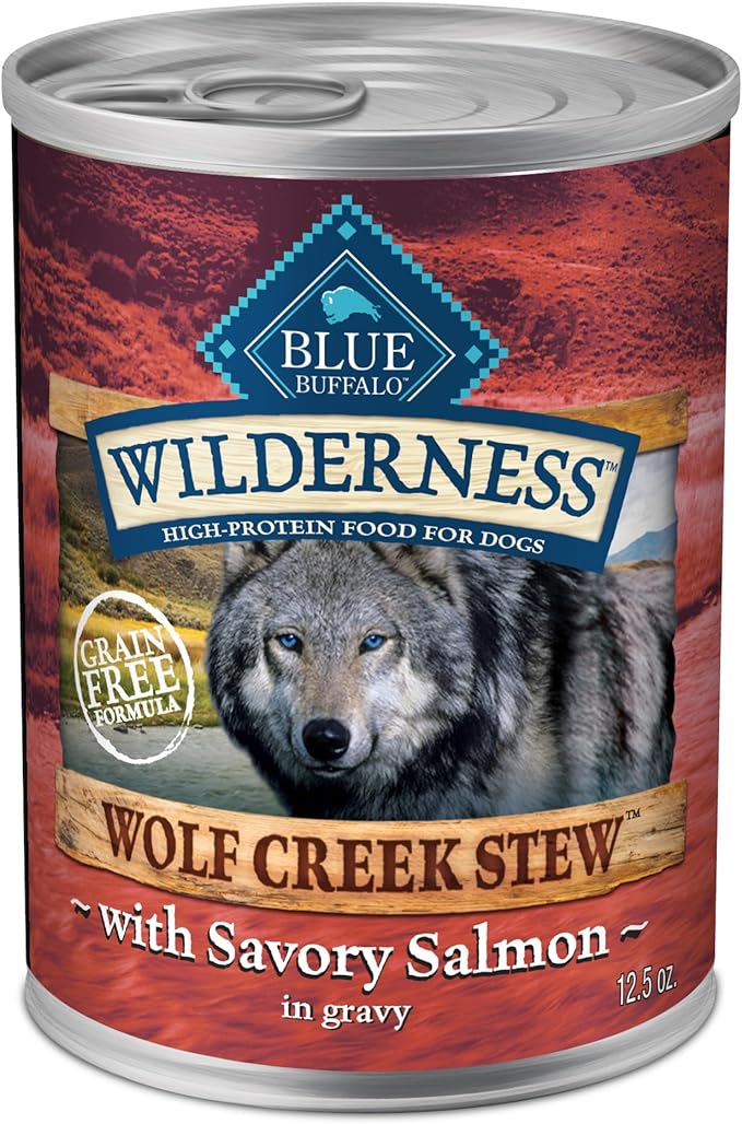 Blue Buffalo Wilderness Wolf Creek Stew High Protein, Natural Wet Food for Dogs, Hearty Salmon Stew in Gravy, 12.5-oz cans, 12 Count