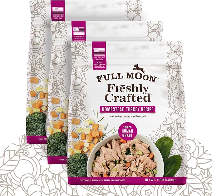 Full Moon NAE Freshly Crafted Homestead Turkey Recipe Frozen Fresh Dog Food 64 Oz (Pack of 3)
