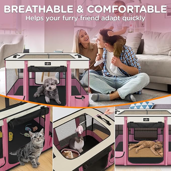 Foldable Pet Kitten Playpen, Upgrade Waterproof Portable Cat Dog Playpen Kennel Tent for Dog Cat, Retractable Shade Cover with Free Carrying Case, Indoor Outdoor Use for Small Pet.