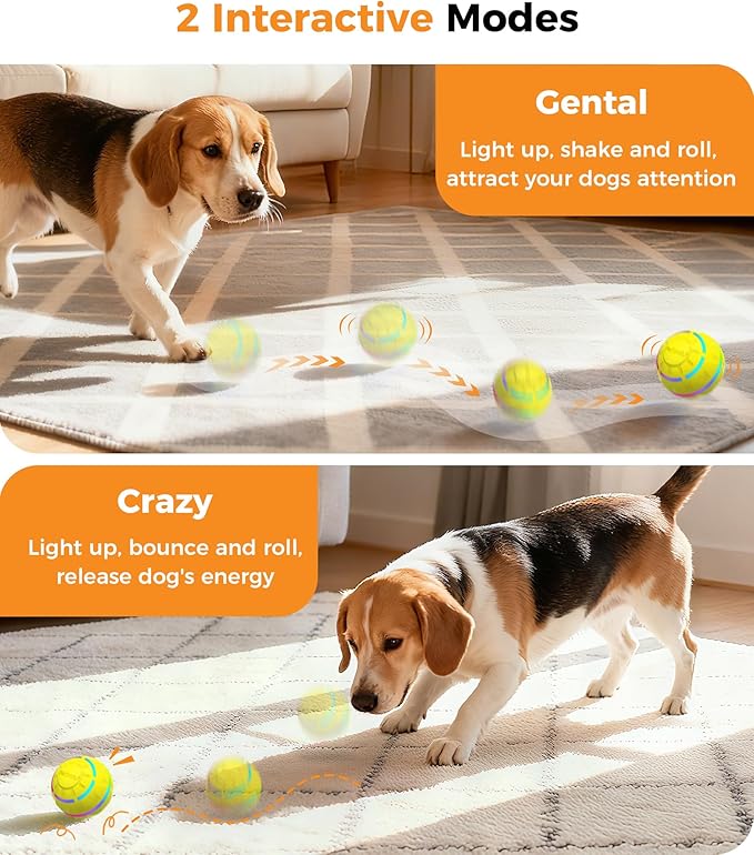 Petbobi Interactive Dog Toys – USB Rechargeable Automatic Rolling Ball with LED Lights, Active Bouncing Ball for Small Medium Pets to Exercise, Dog Toys to Keep Them Busy, Durable TPU Shell, Yellow