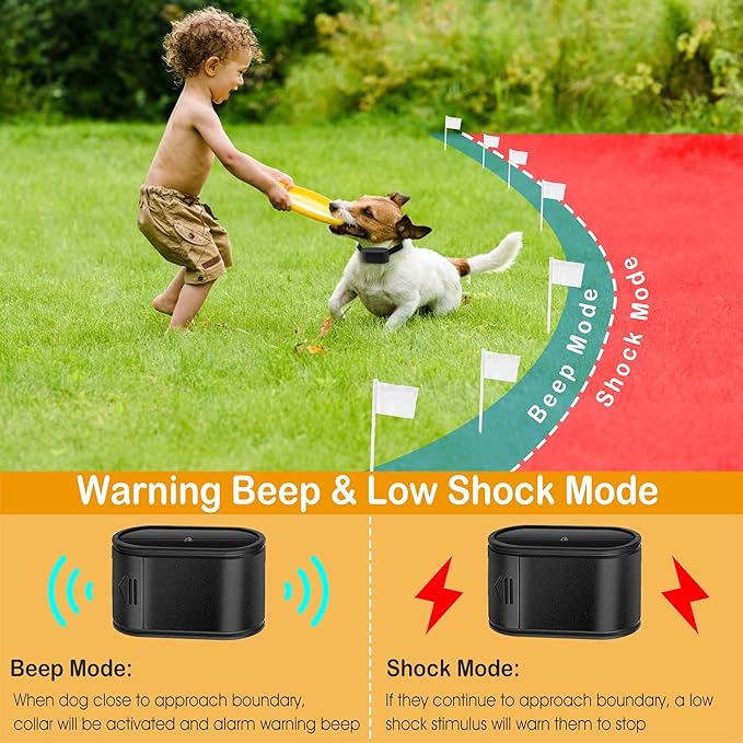 iMounTEK Electric Dog Fence System Electric Fence for Dogs Pet Tone Shock Boundary Containment Water Resistant Collar Receiver for Small Medium Large Dog