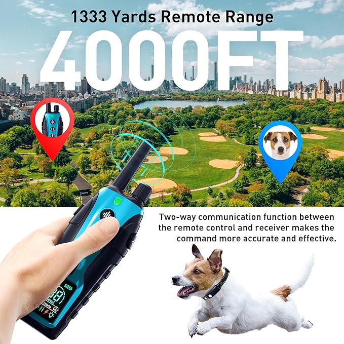 Dog Shock Collar - 4000FT Dog Training Collar with Remote Waterproof e Collar with Flashing Light, Adjustable Pitch Beep(1-8), Vibration(1-16), Safe Shock(1-99), and Keypad Lock