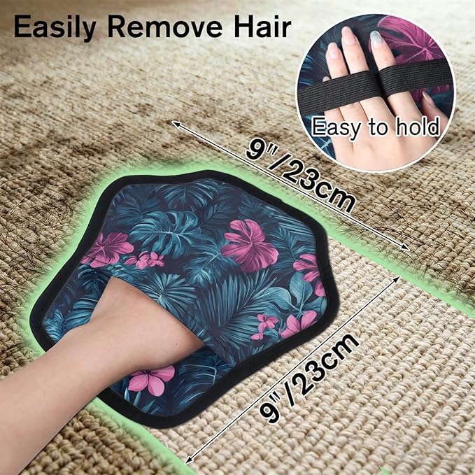 Flower Palm Leaf Electrostatic Pet Hair Removal Glove for Cats & Dogs - Reusable Grooming Mitt for Couch, Carpet, Car Seat & Laundry - Large 9x9 Inch