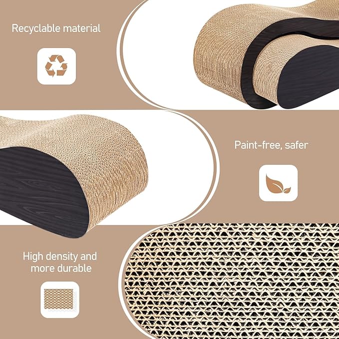 2 in 1 Large Cardboard Cat Scratcher Lounger，Cat Scratching Board for Indoor Cats,100% Recyclable&Reversible Horizontal Scratching Pads Prevents Furniture Damage,Brown