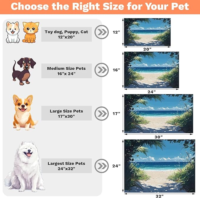 Ocean Beach Dog Food Mat for Floors Absorbent, Quick Dry Water Dispenser Mat for Food, Water, Pet Supplies 12" x 20", Tropical Seaside