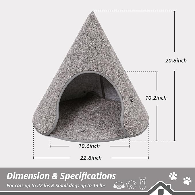 BEQHAUSE Cat Beds for Indoor Cats, Cat Cave Bed with Non-Slip Bottom, Anti-Scratch Cat House Cat Tent for Kittens and Small Dogs, Foldable Kitten Hideaway Machine Washable,22.8 * 22.8 * 20.8in, Grey