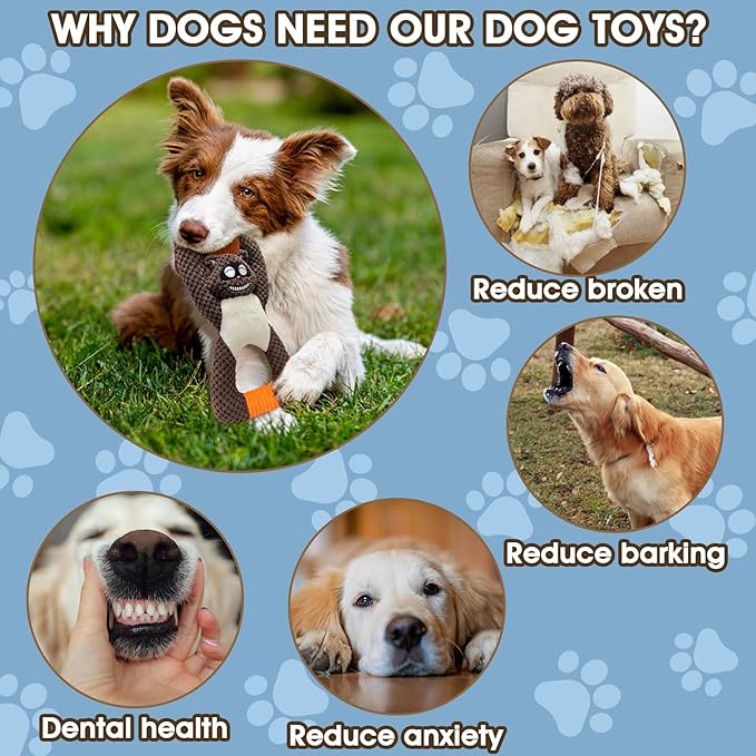 Squeaky Dog Chew Toys for Aggressive Chewers, Toys for Large Medium Small Breed Dog, Indestructible Tough Durable Dogs Toys(2Pcs Raccoon)