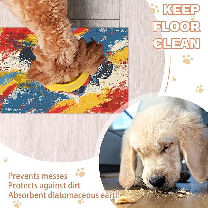 Off-Road Vehicle Dog Food Mat for Floors Absorbent, Quick Dry Water Dispenser Mat for Food, Water, Pet Supplies 12" x 20",