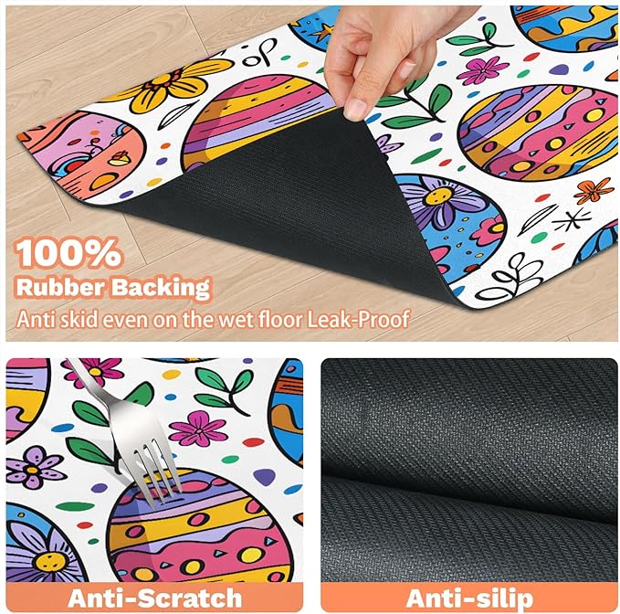 Easter Eggs Dog Food Mat for Floors Absorbent Dog Bowl Mat for Food and Water Dispenser Quick Dry Cat Food Placemat Pet Supplies 16" x 24", Colorful Flower