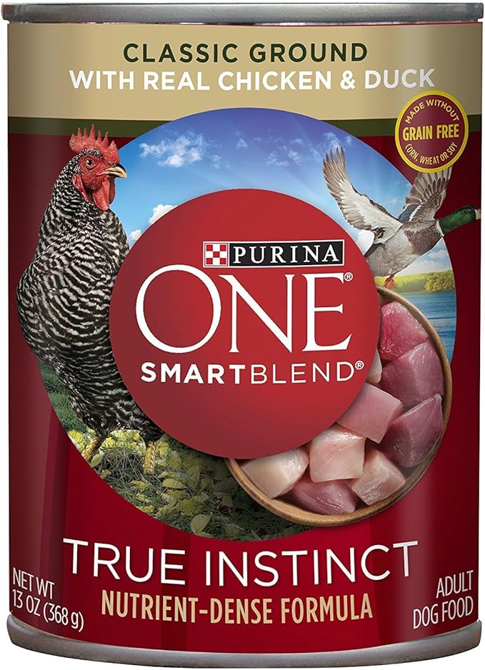 Purina ONE SmartBlend True Instinct Classic Ground with Real Chicken & Duck Dog Food 13 oz. Can, (Pack of 1)
