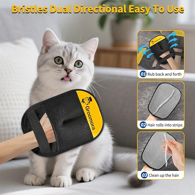 Pet Hair Removal Glove for Dogs & Cats – Reusable Electrostatic Grooming Mitt, Washable Fur Remover for Couch, Carpet, Furniture & Car – Gentle Deshedding Brush Black
